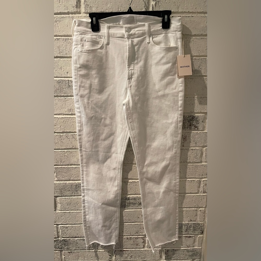 New MOTHER The Mid Rise Dazzler Ankle Fray size 31 Fairest of the All White